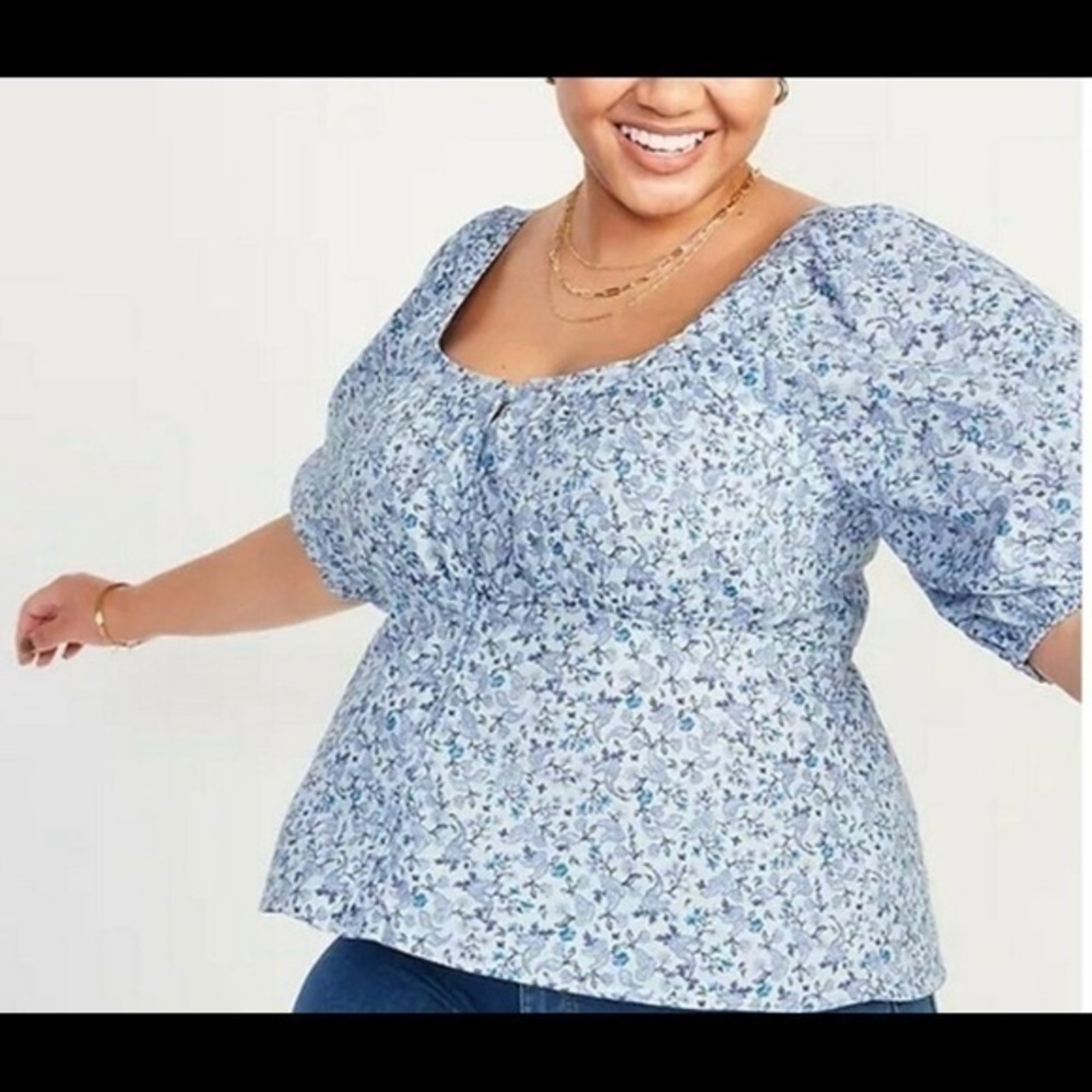 Old Navy Puff Sleeve Smocked Button Front Top
